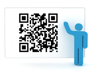 man standing by qr code